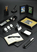 Large Black Leather DeskPad Set, Black Leather Desk Blotter Collection