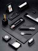 Croco-Texture Black Leather Desk Pad Set, Desk Pad Collection