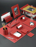 Red Leather Office Desk Protector Set