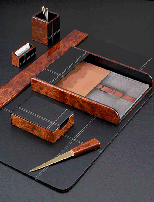 Wood and Leather Desk Pad Collection